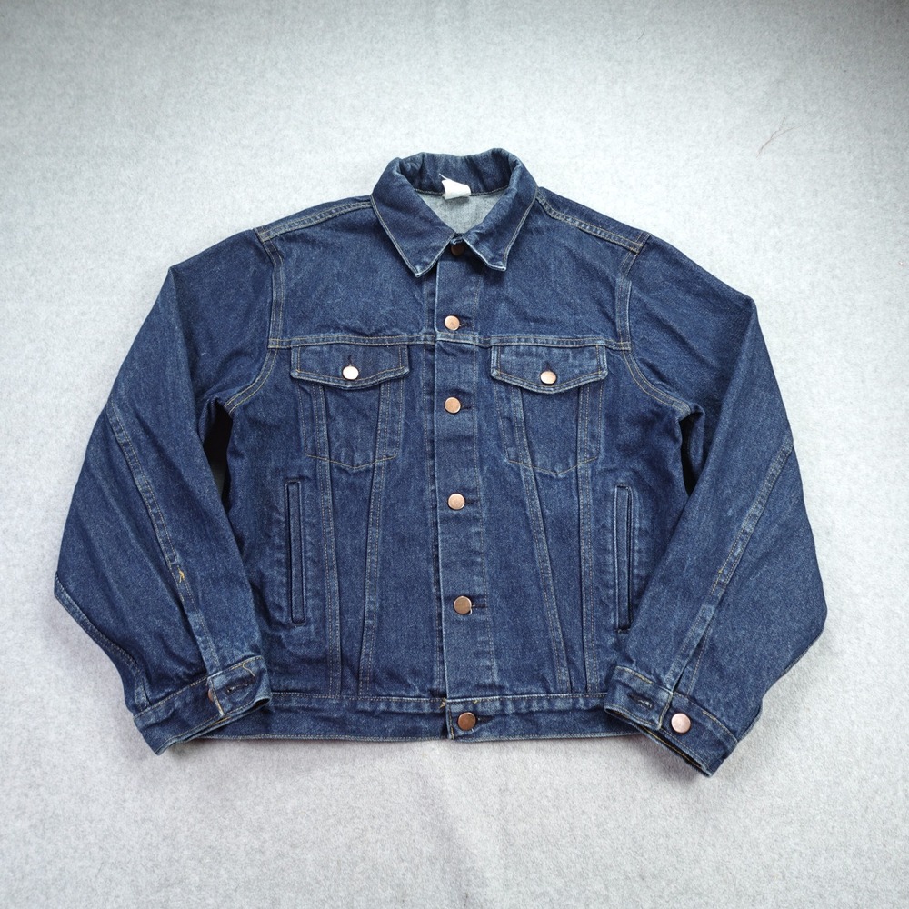 Vintage‎ Steel Jacket Mens 42 Blue Dark Wash Indigo Trucker Denim Made in USA